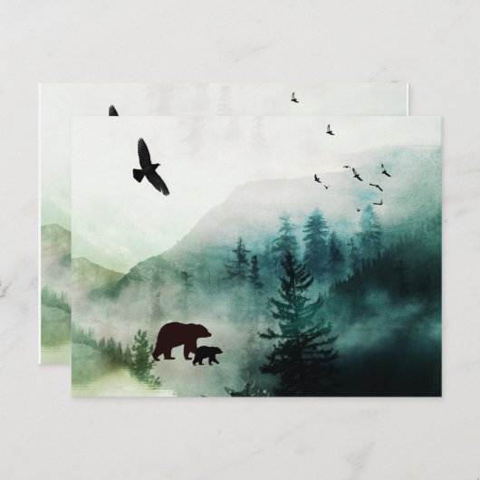 Mountain Landscape Bears Birds Forest Briefkaart (Voorkant / Achterkant)