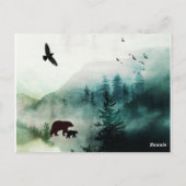 Mountain Landscape Bears Birds Forest Briefkaart (Achterkant)
