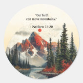 Mountain Landscape Bible Verse Autumn Ronde Sticker (Voorkant)