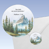 Mountain Landscape Bible Verse Blue Mist Ronde Sticker