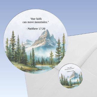 Mountain Landscape Bible Verse Blue Mist Ronde Sticker