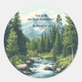 Mountain Landscape Bible Verse Sage Ronde Sticker (Voorkant)