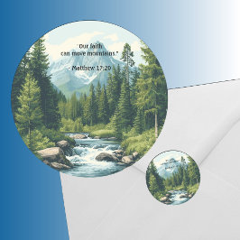 Mountain Landscape Bible Verse Sage  Ronde Sticker