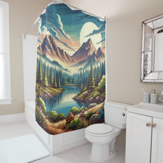 Mountain Landscape Serenity Douchegordijn (In situ)