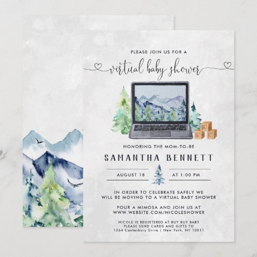 Mountain Laptop | Virtuele Baby Shower Kaart (Voorkant / Achterkant)