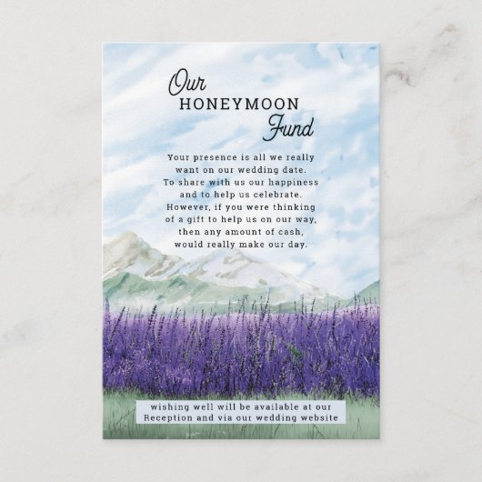 Mountain Lavender Bruiloft Huwelijksreis Fonds Informatiekaartje (Voorkant)