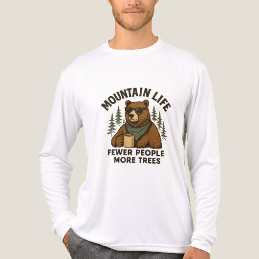 Mountain Life, Fewer People More Trees Coffee Bear Tri-Blend Shirt (Voorkant volledig)