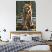 Mountain Lion bij een Rock Pool Canvas Afdruk (Insitu (Slaapkamer))