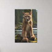 Mountain Lion bij een Rock Pool Canvas Afdruk (Voorkant)