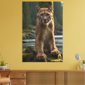 Mountain Lion bij een Rock Pool Canvas Afdruk (Insitu (Woonkamer))