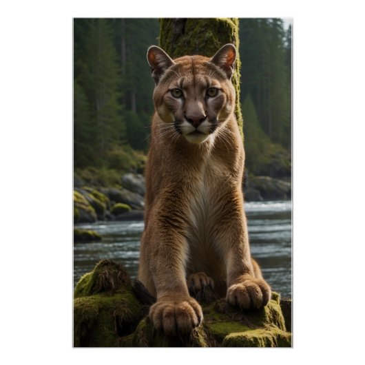 Mountain Lion bij een Rock Pool Perfect Poster (Voorkant)