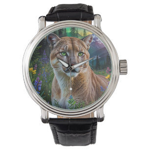 Mountain Lion Floral Horloge