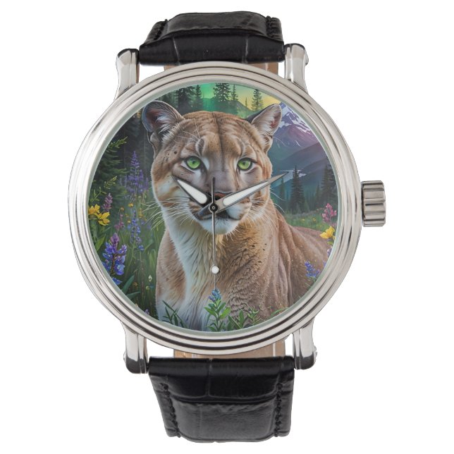 Mountain Lion Floral Horloge (Voorkant)