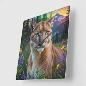Mountain Lion Floral Vierkante Klok (Hoek)