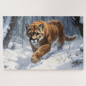 Mountain Lion op jacht in de sneeuw Legpuzzel (Horizontaal)