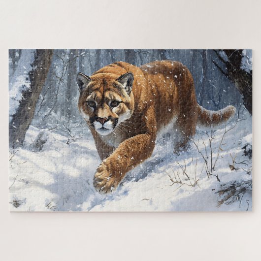 Mountain Lion op jacht in de sneeuw Legpuzzel (Horizontaal)