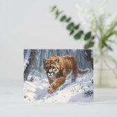 Mountain Lion op jacht in de sneeuwkunst Briefkaart (Staand voorkant)
