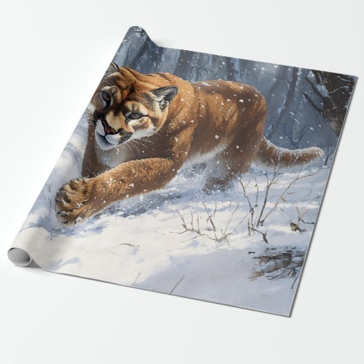 Mountain Lion Prowling in de sneeuw Decoupage Cadeaupapier (Uitgerold)
