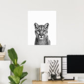 Mountain Lion Puma Big Cat Black White Poster (Thuiskantoor)