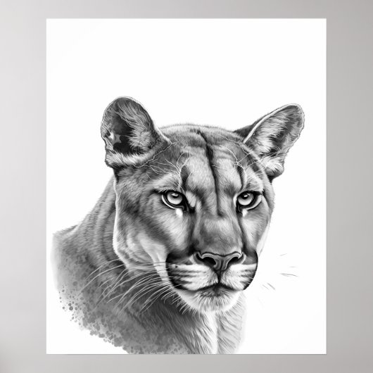 Mountain Lion Puma Big Cat Black White Poster (Voorkant)