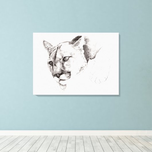 Mountain Lion Tekening Uitgerekte Canvas Print (Insitu (Houten vloer))