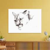 Mountain Lion Tekening Uitgerekte Canvas Print (Insitu (Woonkamer))
