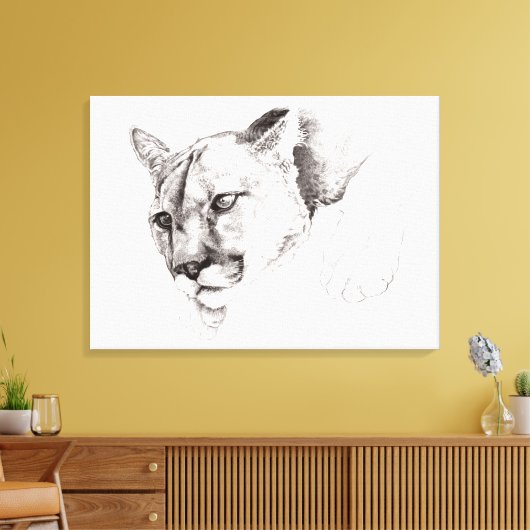 Mountain Lion Tekening Uitgerekte Canvas Print (Insitu (Woonkamer))
