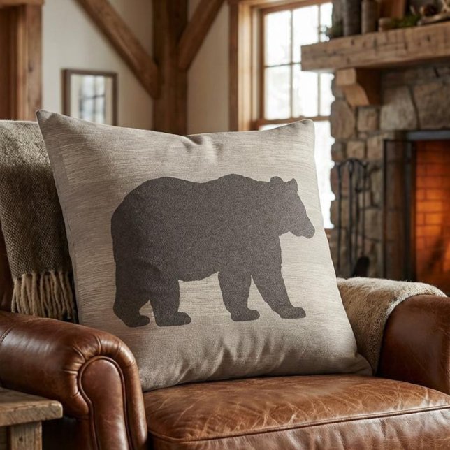 Mountain Lodge Beer Silhouet Worpillow Kussen (bear silhouette throw pillow for mountain cabin)