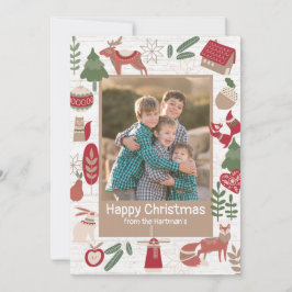 Mountain Lodge Holiday Folk Art met foto Feestdagenkaart