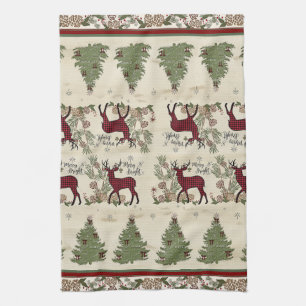 Mountain Lodge Kerstboom vrolijk in Bright Deer Theedoek