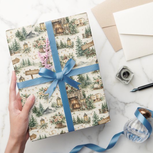 Mountain Lodge Wedding Watercolor Pattern Cadeaupapier (Geschenken)