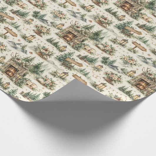 Mountain Lodge Wedding Watercolor Pattern Cadeaupapier (Hoek)