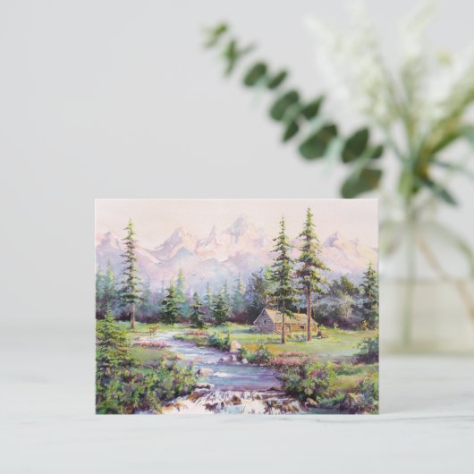 MOUNTAIN LOG CABIN DOOR SHARON SHARPE BRIEFKAART (Staand voorkant)