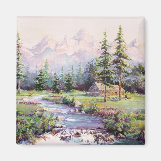 MOUNTAIN LOG CABIN DOOR SHARON SHARPE MAGNEET (Voorkant)