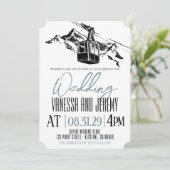 Mountain Love Dusty Blue Wedding Kaart (Staand voorkant)