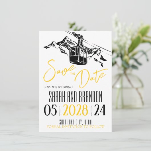 Mountain Love Geel Save The Date (Staand voorkant)