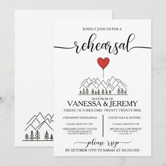 Mountain Love repetitie diner uitnodiging (Voorkant / Achterkant)