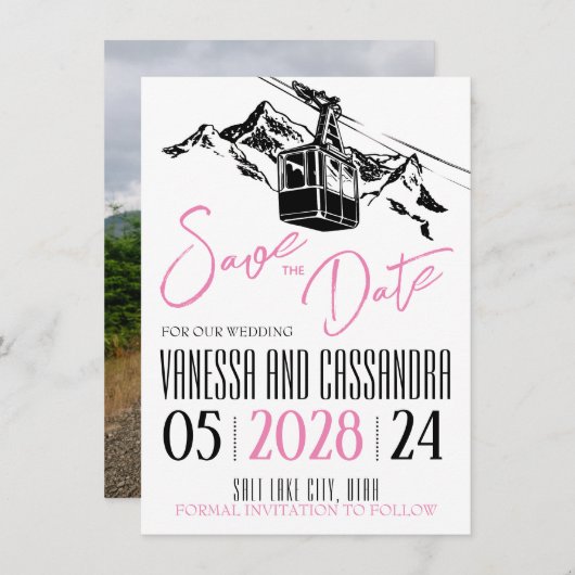Mountain Love Roze Save The Date (Voorkant / Achterkant)