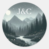 Mountain Magic Initialen Ronde Sticker (Voorkant)