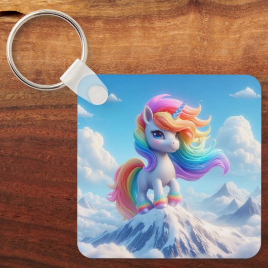 Mountain Magic Rainbow Unicorn Sleutelhanger (Voorkant)