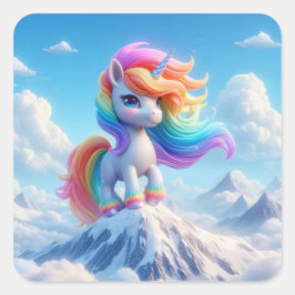 Mountain Magic Rainbow Unicorn Vierkante Sticker