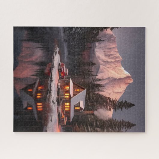 Mountain Magic Retreat: Een gezellige hut Kerstmis Legpuzzel (Horizontaal)