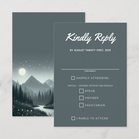 Mountain Magic Voedsel Keuzen RSVP Kaartje (Voorkant / Achterkant)