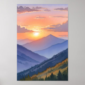 Mountain Majesty | Abstracte Sunset Waterverf Art Poster