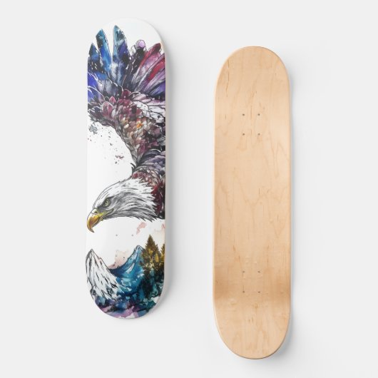 Mountain Majesty Eagle Waterverf Persoonlijk Skateboard (Voorkant)