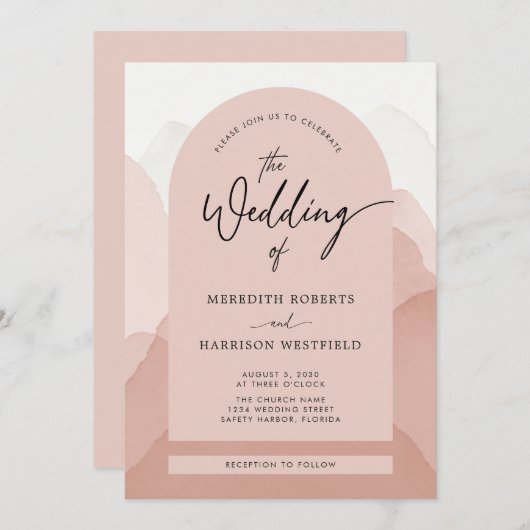 Mountain Majesty QR Code Modern Script Bruiloft Kaart (Voorkant / Achterkant)