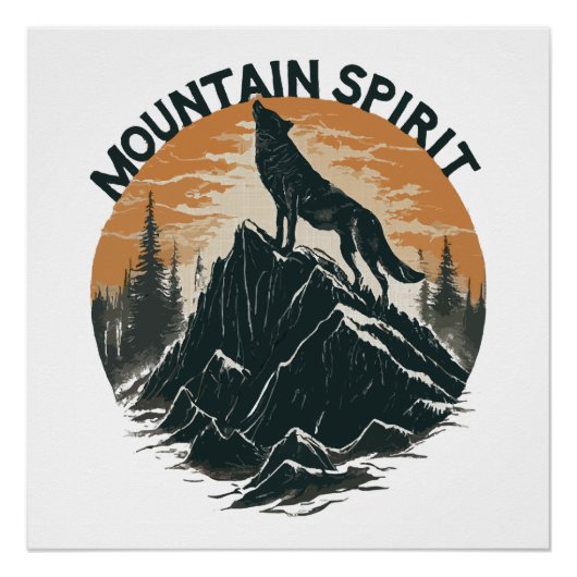 Mountain Majesty Wolf Howling op de Piek Perfect Poster (Voorkant)