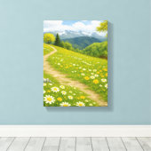 Mountain Meadow Path met Spring Daisies Art Canvas Afdruk (Insitu (Houten vloer))