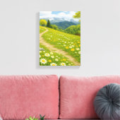 Mountain Meadow Path met Spring Daisies Art Canvas Afdruk (Insitu (Woonkamer))