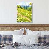 Mountain Meadow Path met Spring Daisies Art Canvas Afdruk (Insitu (Slaapkamer))